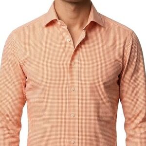 Eton of Sweden Dress Shirt Mens 41 16 Slim Fit Orange Gingham Checkered L/S USA